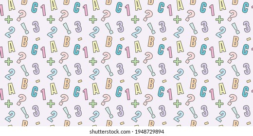 Back to school seamless repeat pattern vector background, colorful wallpaper