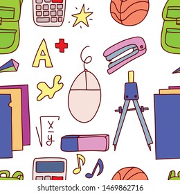 Back to school seamless vector pattern. Good for textile fabric design, wrapping paper, wallpapers. Vector.