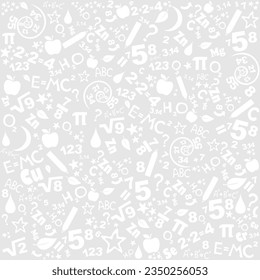 Back to school seamless vector pattern. Good for textile fabric design, wrapping paper and website wallpapers. Concept of education. School seamless pattern with math formulas and figures. Vector