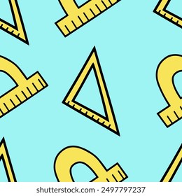 Back to school seamless vector pattern featuring educational supplies isolated on blue background