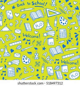Back to school seamless vector pattern. Good for textile fabric design, wrapping paper and website wallpapers. Vector illustration.