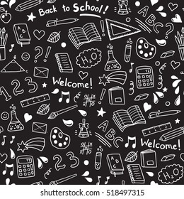 Back to school seamless vector pattern. Good for textile fabric design, wrapping paper and website wallpapers. Vector illustration.