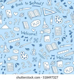 Back to school seamless vector pattern. Good for textile fabric design, wrapping paper and website wallpapers. Vector illustration.