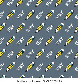 Back to School Seamless Yellow Pencils and Study. Perfect for educational, school-related projects, and designs, this pattern works well as backgrounds, stationery, and more.