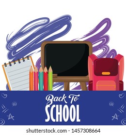 Back to school season card with colorful utensils cartoons vector illustration graphic design