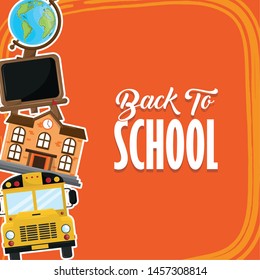 Back to school season card with colorful utensils cartoons vector illustration graphic design