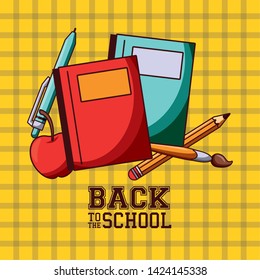 Back to school season card and poster, school utensils and supplies cartoons. vector illustration graphic design