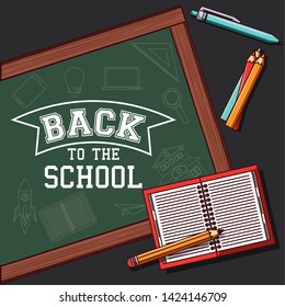 Back to school season card and poster, school utensils and supplies cartoons. vector illustration graphic design