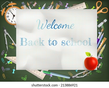 Back to school season sale template with school supplies. EPS 10 vector file included