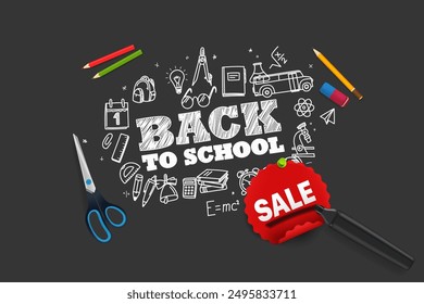 Back to school. Season sale vector concept. 3d illustration