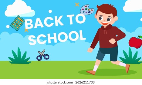 back to school season vector flat cute character illustration with schools accessories. school season start. school beginning concept.