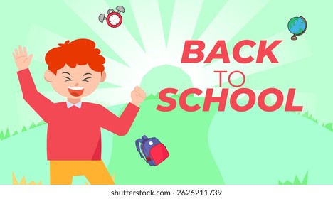 back to school season vector flat cute character illustration with schools accessories. school season start. school beginning concept.