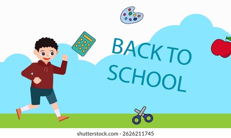 back to school season vector flat cute character illustration with schools accessories. school season start. school beginning concept.