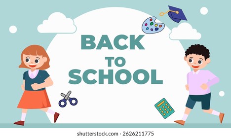 back to school season vector flat cute character illustration with schools accessories. school season start. school beginning concept.