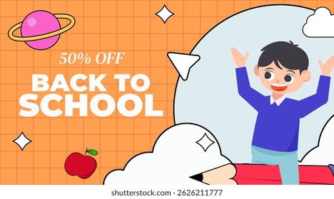 back to school season vector flat cute character illustration with schools accessories. school season start. school beginning concept.