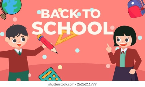 back to school season vector flat cute character illustration with schools accessories. school season start. school beginning concept.