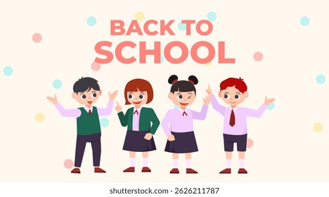 back to school season vector flat cute character illustration with schools accessories. school season start. school beginning concept.