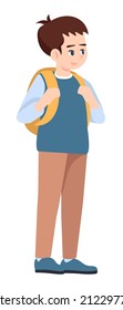 Back to school semi flat RGB color vector illustration. Little boy with backpack isolated cartoon character on white background