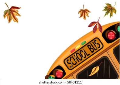Back to School in September with school bus and autumn leaves. Vector file saved as EPS AI8, all elements layered and grouped.