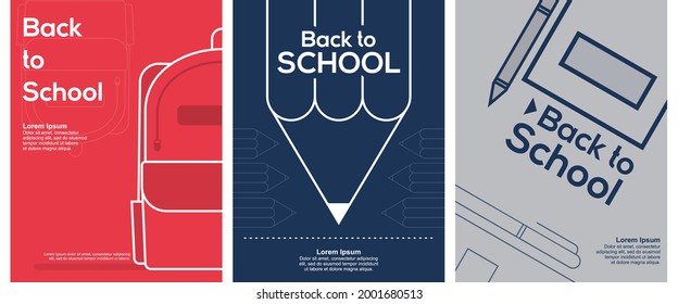 Back to School. Set of 3 simple Background Vector Illustration Flat Style. Suitable for poster, cover, web, social banner, or flyer.