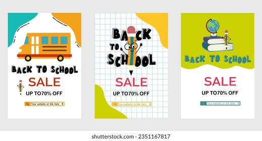 Back to school set art work on white background and colorful shade with elements of school bus, pencil, books and globe. 

