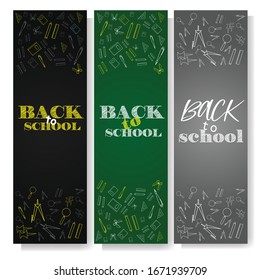 Back to school set of banners. Education collection long board, poster, flyer. Flat style. Vector illustration