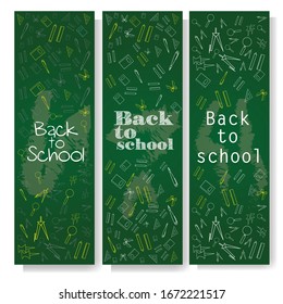 Back to school set of banners. Education collection long board, poster, flyer. Flat style. Vector illustration