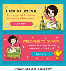 Back to school set of banners. Hand drawn vector template with school object. back to school background.