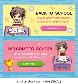 Back to school set of banners. Hand drawn vector template with school object. back to school background.
