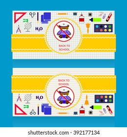 Back to school set of banners and icons  preschool. Kindergarten classroom
back to school - set of tow  banners  don't take the bear. Vector school illustration.