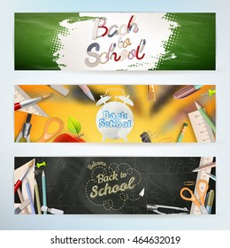 Back to school Set. Banners with school supplies. EPS 10 vector file included