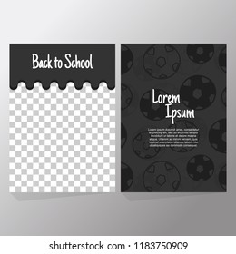 back to school set black background with fall silhouette soccer ball football, space image transparent and lettering text for information card, promotion poster, flyer, web banner, label and magazine