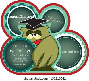 Back to school set of cards with owl and graduation hat