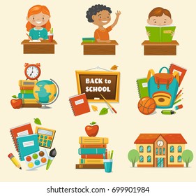 Back to school set,  cartoon style, vector illustration