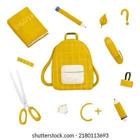 Back to school set, clipart books, notebooks, pens, pencils,marks, scissors, rules, markers, office supplies