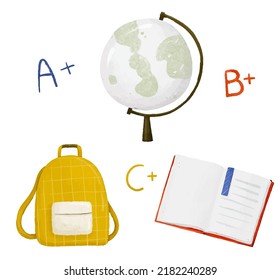 Back to school set, clipart books, notebooks, pens, pencils,marks, scissors, rules, markers, office supplies