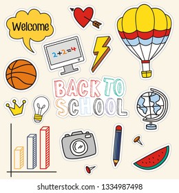 Back to school set of colorful stickers , vector illustration