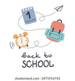 Back to school set for cover. Cute school illustrations in flat design. Vector illustration.
