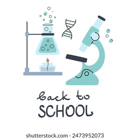 Back to school set for cover. Cute school illustrations of school supplies in flat design. Vector illustration.

