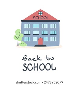 De vuelta a la escuela para cubrirse. Lindas ilustraciones escolares de útiles escolares en diseño plano. Ilustración vectorial.

