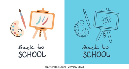 Back to school set for cover. Cute school illustrations of school supplies in flat design. Vector illustration.
