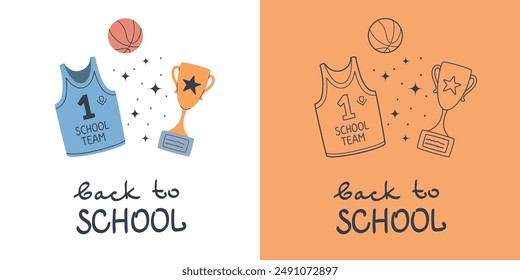 Back to school set for cover. Cute school illustrations of school supplies in flat design. Vector illustration.
