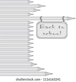 Back to school, set of crayons, plate with text. Isolated, rainbow, objects, grayscale