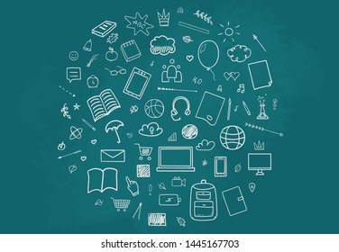 Back to school. Set of different signs. Hand drawn elements. Welcome back to school design. Abstract banner design