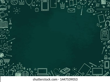 Back to school. Set of different signs. Abstract background with hand drawn school supplies. Banner design. Doodle for your business