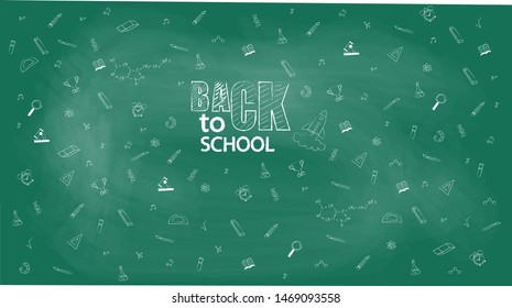 Back to school. Set of different signs. Abstract background with hand drawn school supplies. Banner design. Doodle for your business