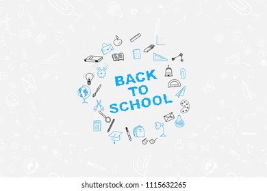 Back to school. Set of doodle icons with white chalkboard for education. Vector illustration EPS10.
