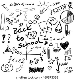 Back to school - set of school doodle illustrations isolated on white, vector