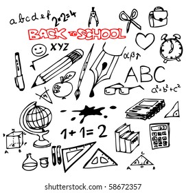 Back to school - set of school doodle illustrations