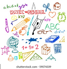 Back to school - set of school doodle illustrations